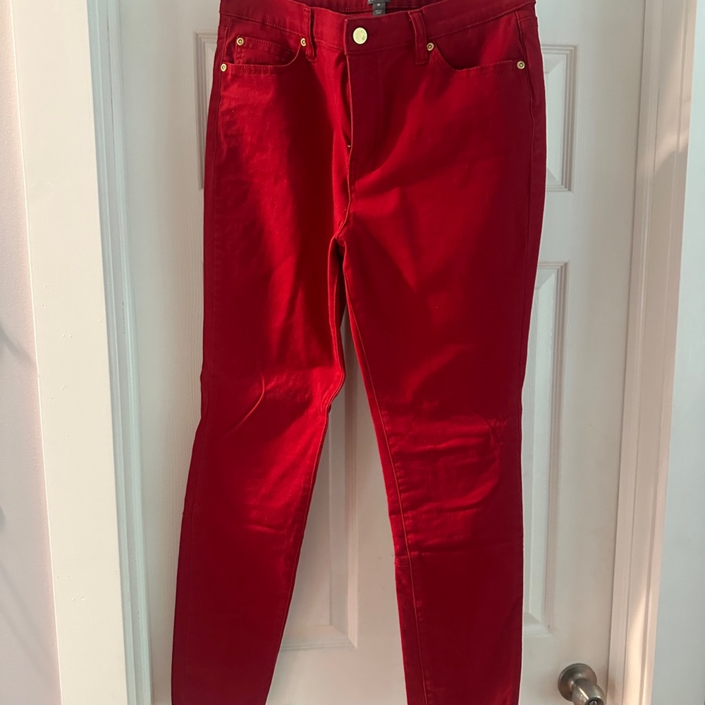 Soho Red Skinny Jeans Velvet Finish
